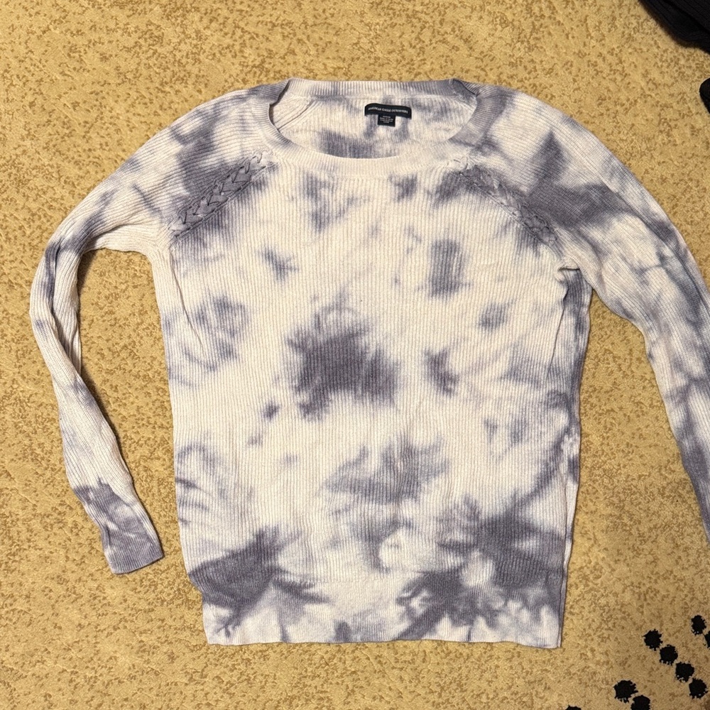 American Eagle Outfitters Women's Tie-Dye Sweater - White and blue